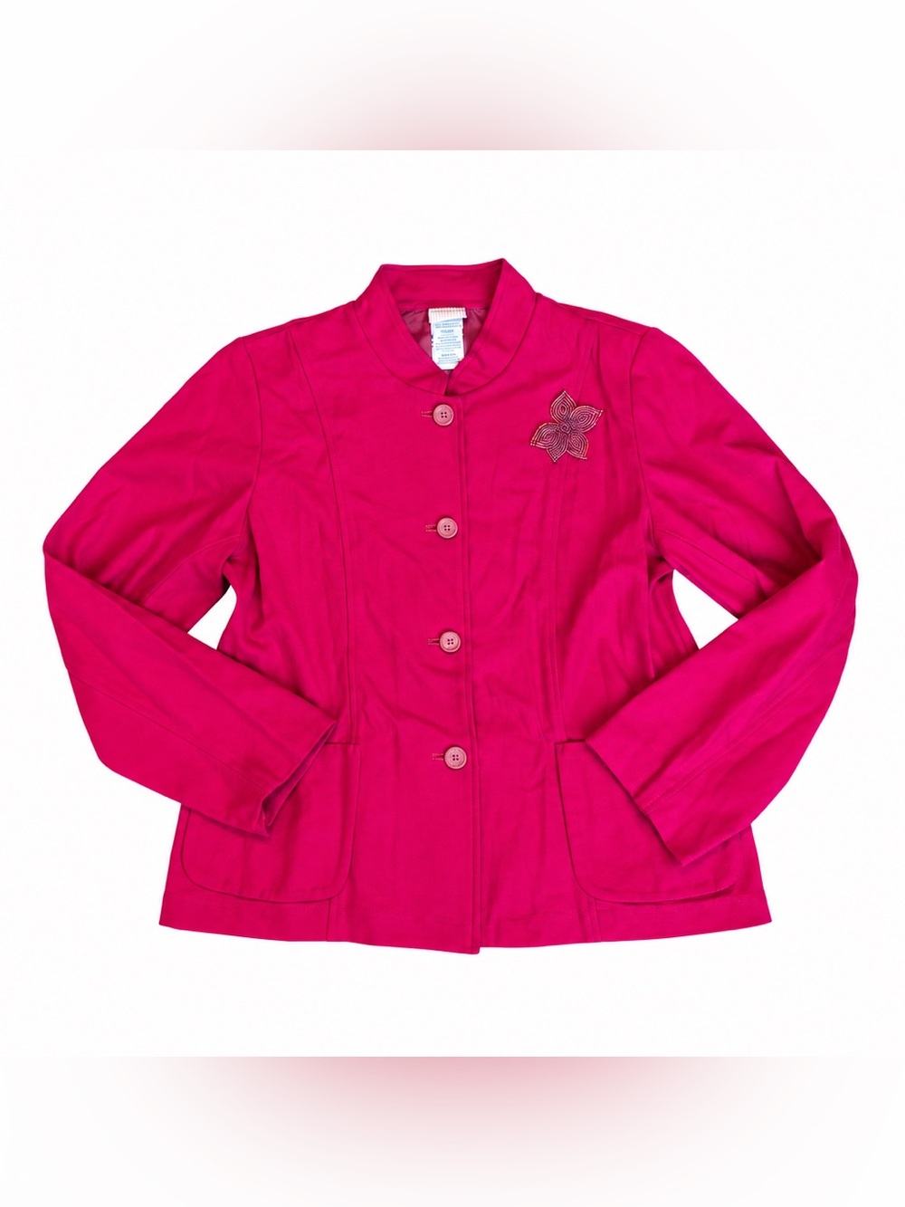 White Stag Fuchsia Button-Front Blazer with Floral Accent Pin